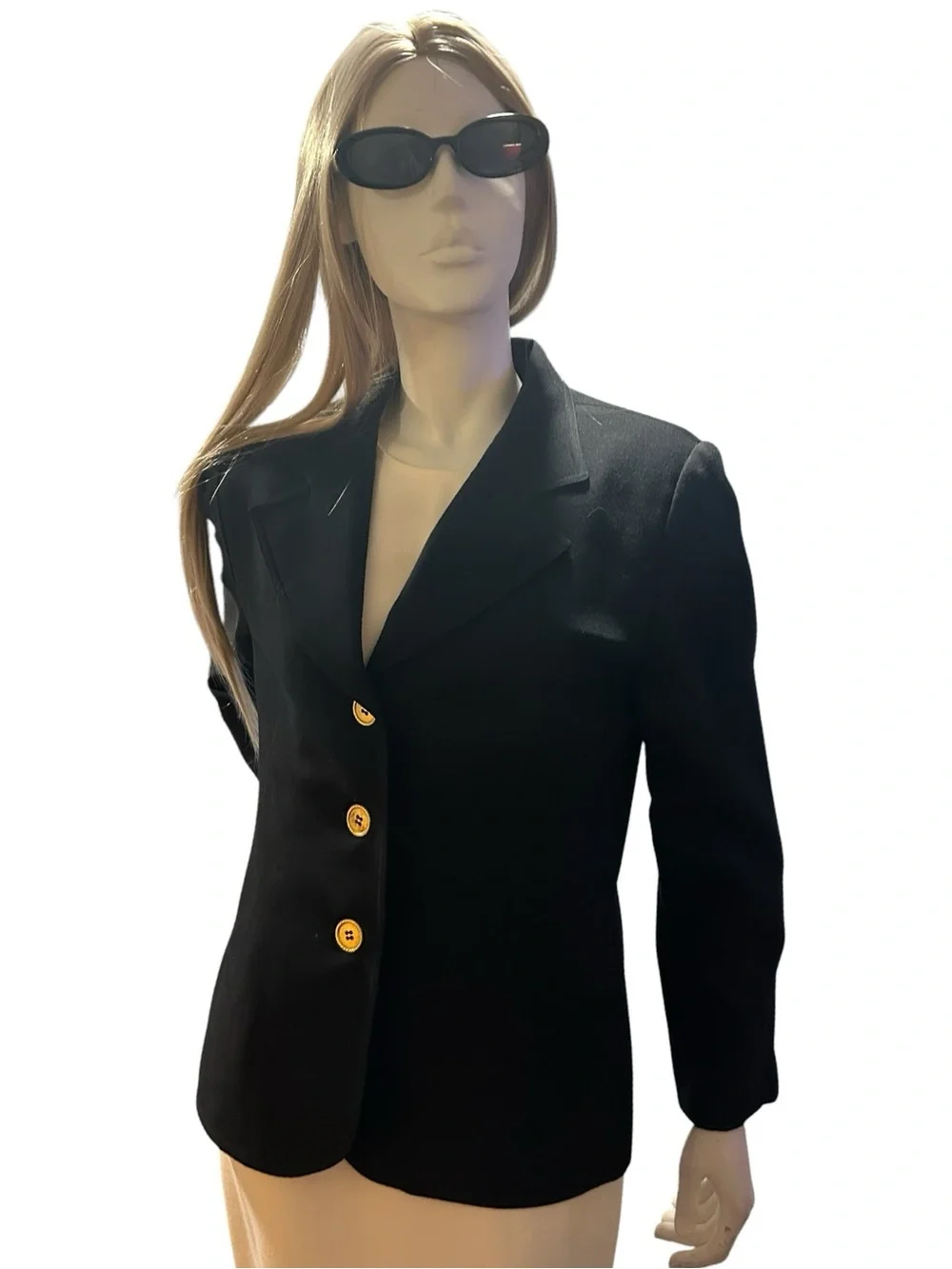 Vintage Christian Dior Black Wool Blazer Gold Buttons Power Dressing Size 14